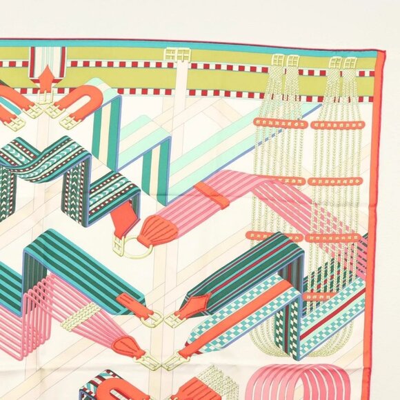 HERMES Carre 90 Scarf ""SANGLES EN ZIGZAG"" Silk Green Auth 135934 - Picture 4 of 14